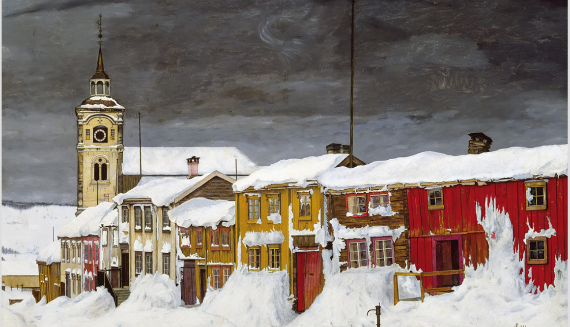 Akustikbild Motiv von Harald Sohlberg - Strasse im Røros im Winter